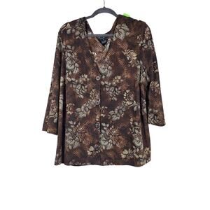 Oxygen Woman  1X button down front brown  3/4 sleeve